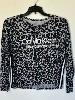 Calvin Klein Performance Gray and Black Active Top with Pink Trim